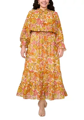Plus Long Sleeve Maxi Dress with Smocking