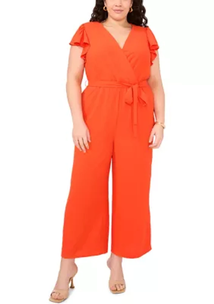 Plus V-Neck Flutter Sleeve Jumpsuit