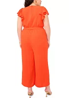 Plus V-Neck Flutter Sleeve Jumpsuit