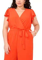 Plus V-Neck Flutter Sleeve Jumpsuit