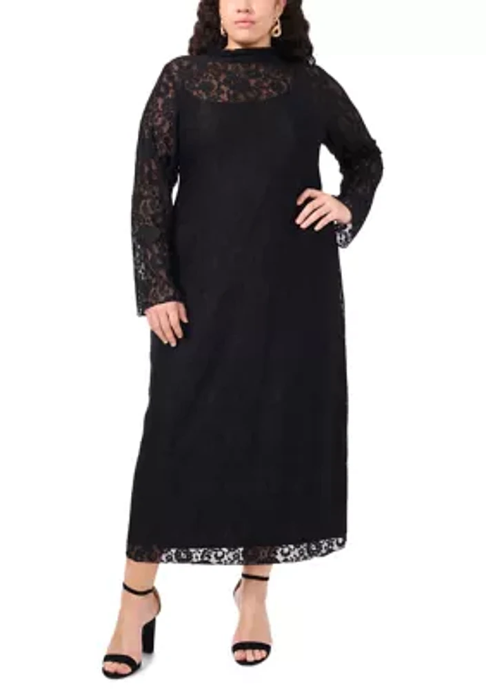 Plus Lace Long Sleeve Maxi Dress