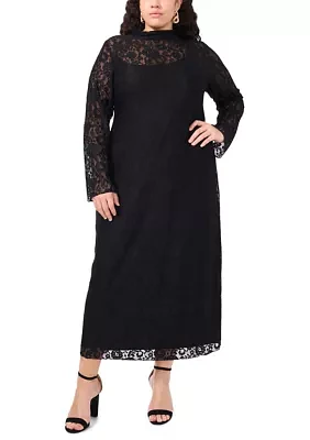 Plus Lace Long Sleeve Maxi Dress