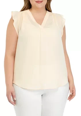 Plus V-Neck Flutter Sleeve Top