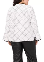 Plus V-Neck 3/4 Sleeve Wide Cuff Wove Blouse