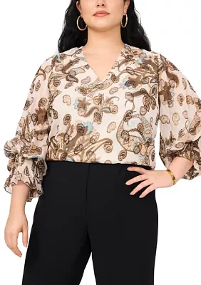 Plus Woven V-Neck Blouse