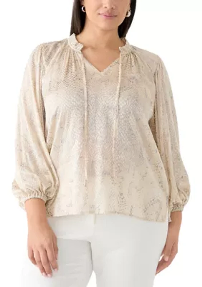 Plus Long Sleeve Peasant Woven Top