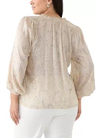 Plus Long Sleeve Peasant Woven Top