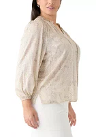 Plus Long Sleeve Peasant Woven Top