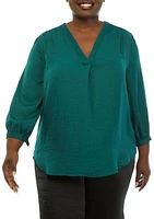 Plus 3/4 Sleeve V-Neck Rumple Top