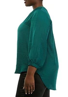 Plus 3/4 Sleeve V-Neck Rumple Top