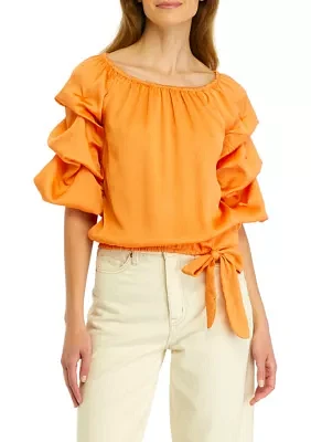 Petite Off the Shoulder Bubble Sleeve Blouse