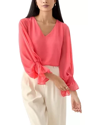 Petite Smocked Blouson Sleeve Top