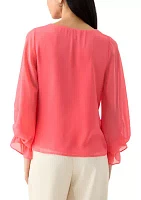 Petite Smocked Blouson Sleeve Top