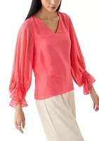 Petite Smocked Blouson Sleeve Top