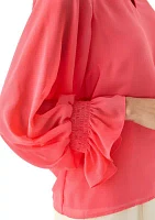Petite Smocked Blouson Sleeve Top