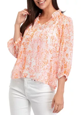 Petite Paisley Peasant Split Neck Blouse