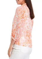 Petite Paisley Peasant Split Neck Blouse