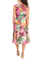 Petite V-Neck Smocked Waist Floral Midi Dress