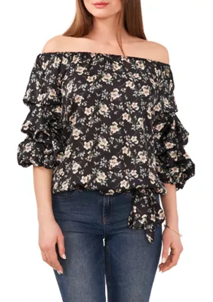 Petite Off the Shoulder Floral Printed Top