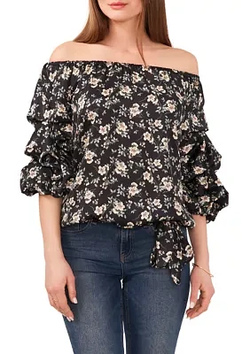 Petite Off the Shoulder Floral Printed Top