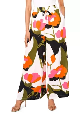 Petite Floral Wide Leg Pants