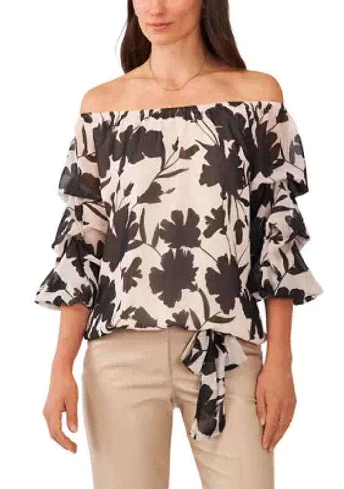 Petite Cha Sleeve Floral Off the Shoulder Top