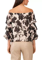 Petite Cha Sleeve Floral Off the Shoulder Top