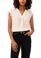 Petite Short Sleeve V-Neck Flutter Top