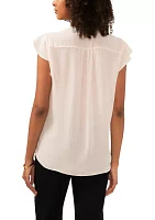 Petite Short Sleeve V-Neck Flutter Top