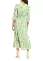 Petite V Neck 3/4 Sleeve Maxi Dress with Belt