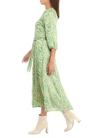 Petite V Neck 3/4 Sleeve Maxi Dress with Belt