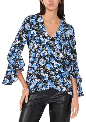 Petite Floral V-Neck Blouse