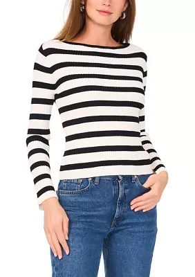 Petite Boat Neck Allover Stripe Top