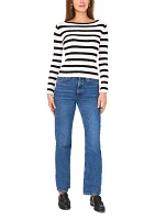 Petite Boat Neck Allover Stripe Top