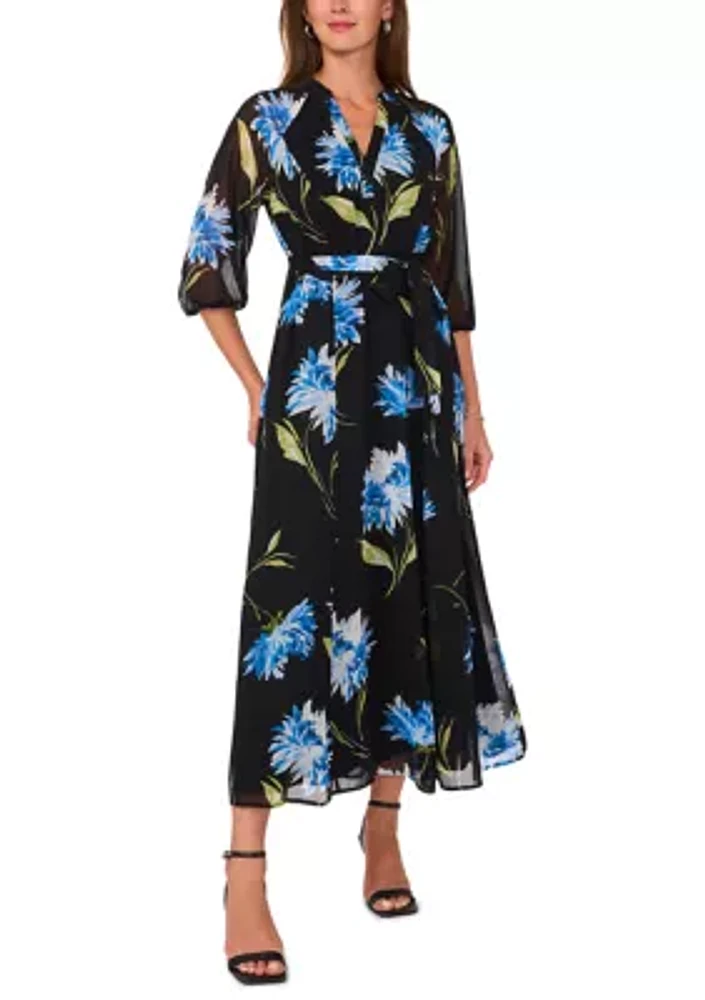 Petite Floral Puff Sleeve Maxi Dress