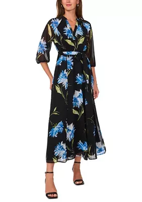 Petite Floral Puff Sleeve Maxi Dress