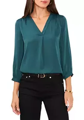 Vince Camuto Petite V-Neck Ruffle Pleated Blouse