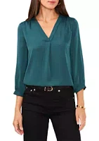 Vince Camuto Petite V-Neck Ruffle Pleated Blouse