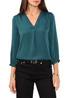 Petite V-Neck Ruffle Pleated Blouse