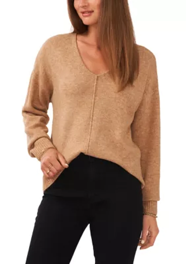 Petite V-Neck Front Seam Cozy Sweater