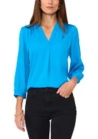 Women's 3/4 Sleeve Split Neck Rumple Blouse