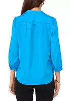 Women's 3/4 Sleeve Split Neck Rumple Blouse