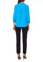 Women's 3/4 Sleeve Split Neck Rumple Blouse