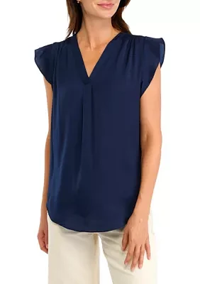 Women's Flutter Sleeve V-Neck Blouse