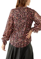 Women's Long Sleeve Split Neck Floral Blouse