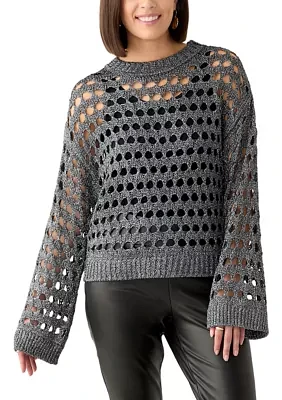 Women's Long Sleeve Lurex Crochet Sweater