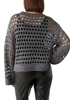 Women's Long Sleeve Lurex Crochet Sweater