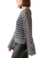 Women's Long Sleeve Lurex Crochet Sweater