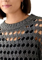 Women's Long Sleeve Lurex Crochet Sweater