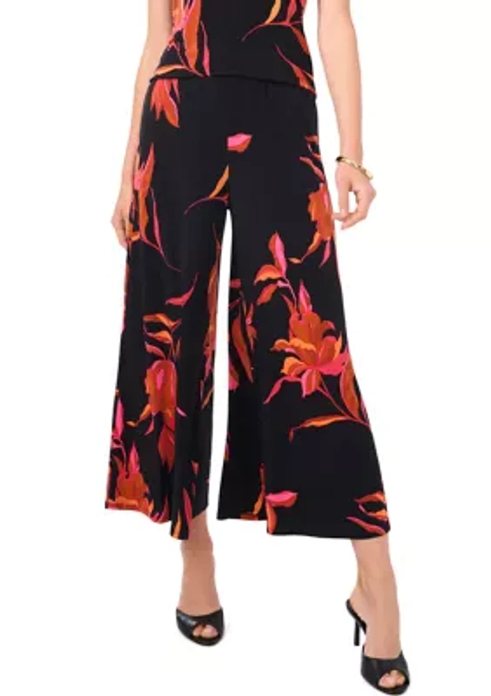 Women's Floral Wide Leg Cropped Pants